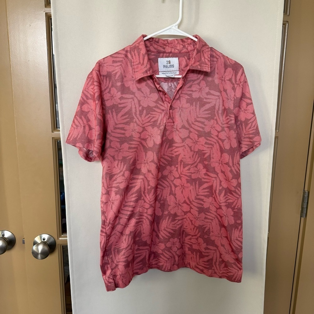 28 Palms Men's Medium‎ Red Relaxed Fit Floral Hawaiian Short Sleeve Polo